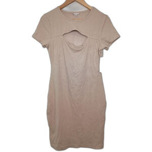 GUESS Women's ES Short Sleeve Lana Dress Tan Nude Eco Bodycon Size Large